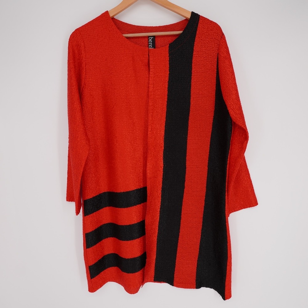 Berek Long Cardigan Jacket Womens XL Red Avant Garde Crinkle Open Artwear Travel - Picture 11 of 12